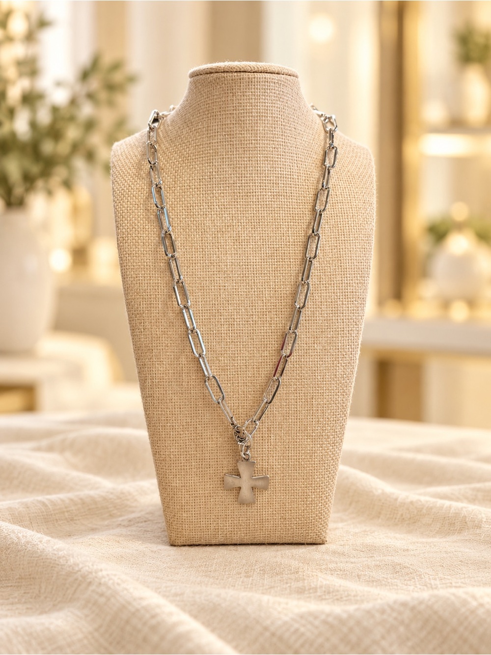 SILVER TOGGLE CROSS NECKLACE